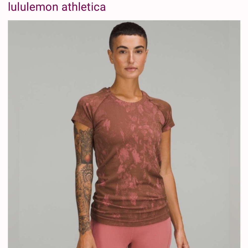 Lululemon Athletica Women's Pink and Brown Short Sleeve Tee